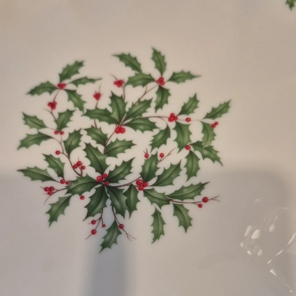 Lenox Holiday Scalloped Serving Platter In Holly and Berry Motif